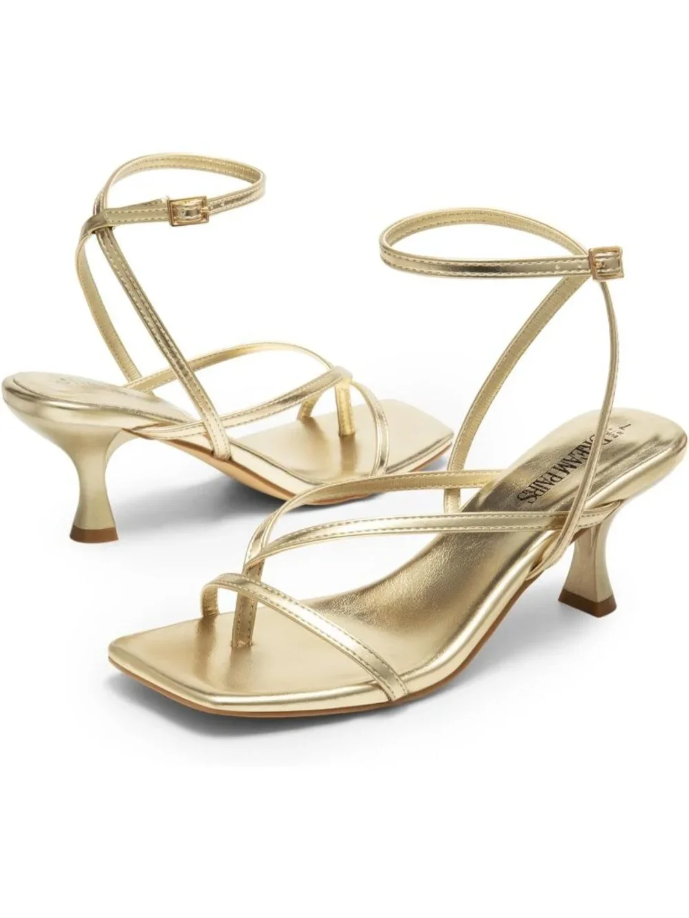 Dream Pairs Women's Gold Pu Open Toe Dressy Thong Comfort Kitten Heel Sandals